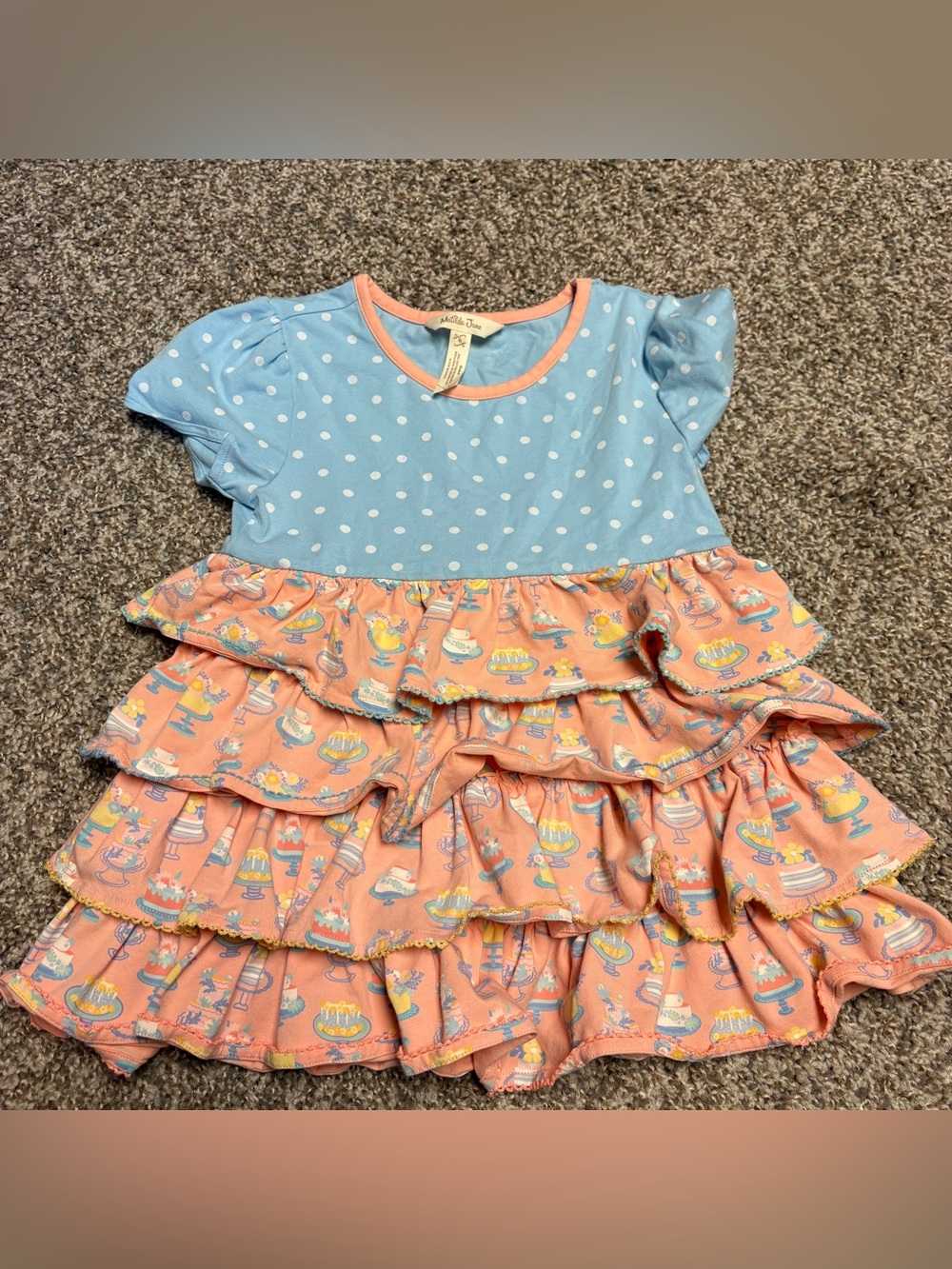 Sz 6 Matilda Jane Light Blue Polka Dot Top with Birthday Cake Ruffle